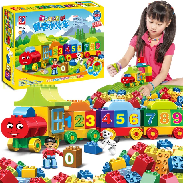 50pcs Duploed Number Train Large particles Building Blocks Train Number Bricks Educational Baby City Toys For Children Gift