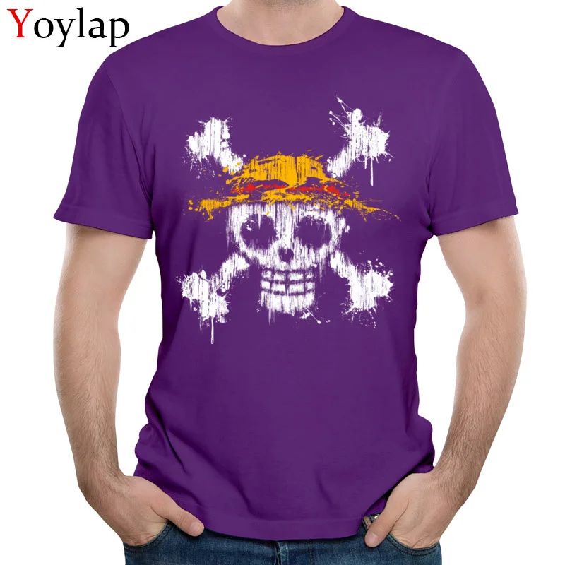  100% Cotton T Shirts for Male Short Sleeve Print Tops T Shirt New Arrival Fall Custom One piece skull O Neck Tee Shirt purple