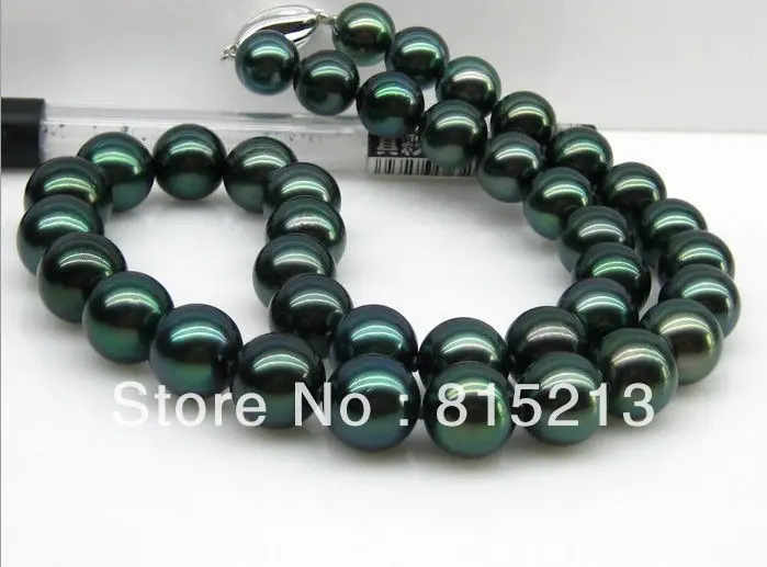 

FREE SHIPPING>>>@@ > N4563 stunning 10-11mm tahitian black green pearl necklace 18inch 925S