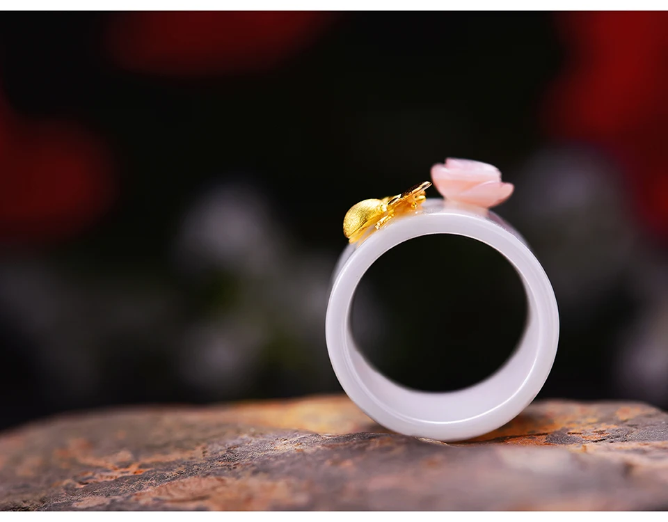 Lotus Fun, настоящее 925 пробы Серебряное кольцо, натуральное ювелирное изделие ручной работы, керамическое кольцо, милая пчела, поцелуй из розы, кольца для женщин