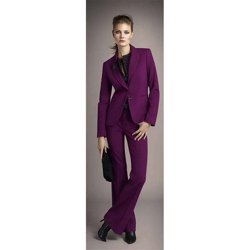 

Jacket+Pants Purple Womens Business Suits Blazer Female Office Uniform Single Breasted Ladies Winter Formal Trouser Suits