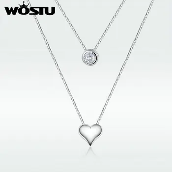 

WOSTU 2020 Love Heart & Circle Round PenBNnt Necklace Rainbow Zircon Korean Double Long Chain For Women Wedding Jewelry ZBFN087