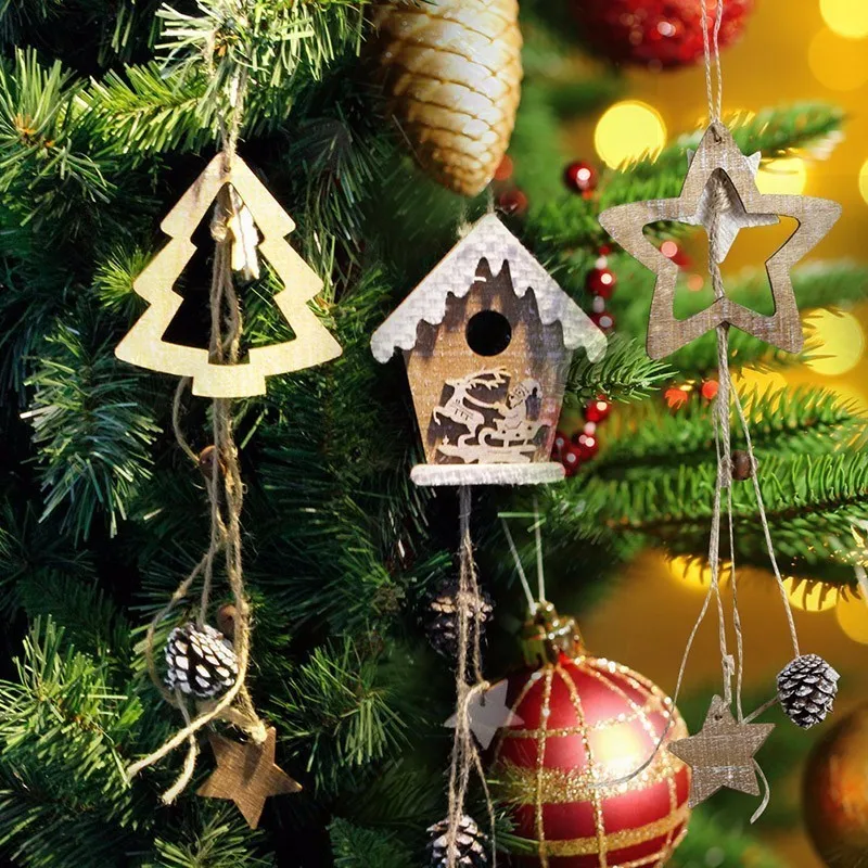 3Pcs/lot New Xmas Gifts Christmas Tree Wooden Hanging Ornaments Santa ...