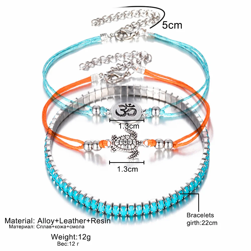 Винтажные OM Rune плетеные браслеты на ногу для женщин в форме черепахи очаровательный ножной браслет набор летние веревочки лодыжки браслет на ногу пляжная бижутерия для ног