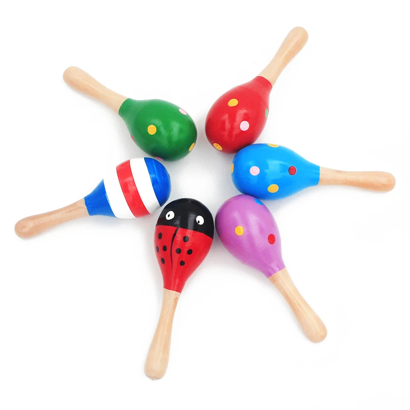 

High Quality Wooden Baby Musical Toys Sand Hammer 0-12 Months Colorful Cartoon Infant Play Toys Birth Baby Listening Practice
