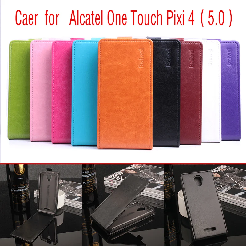 

For Alcatel One Touch Pixi 4 5.0 Phone Case Pure Color [Up-down Open] Vertical Flip Premium PU Leather Case Cover Factory Price