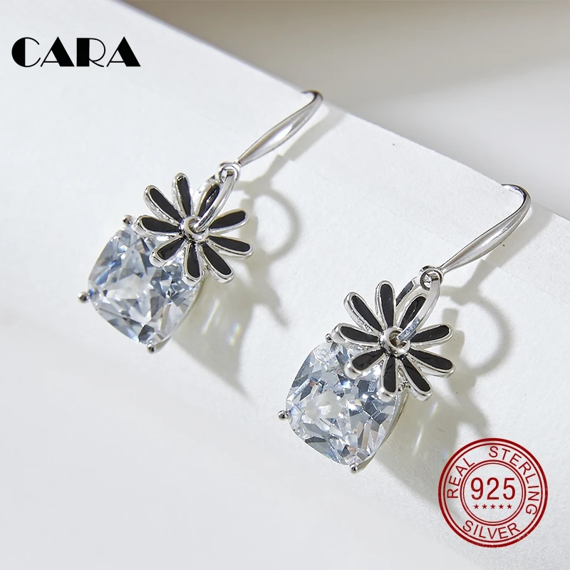 

CARA 925 sterling silver Daisy flower luxury zircon Stud Earrings with Women Birthday Gift Bijoux earrings CARA0091
