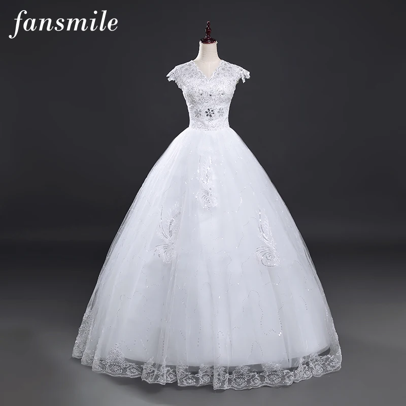 Fansmile Vestidos de Novias винтажное кружевное бальное свадебное платье с v-образным вырезом размера плюс свадебное платье FSM-012F