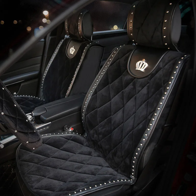 

Winter Diamond Plush Fur Car Seat Cover Rivets Car Styling Auto Seat Cushion Interior Accessories Universal Front Seats Covers