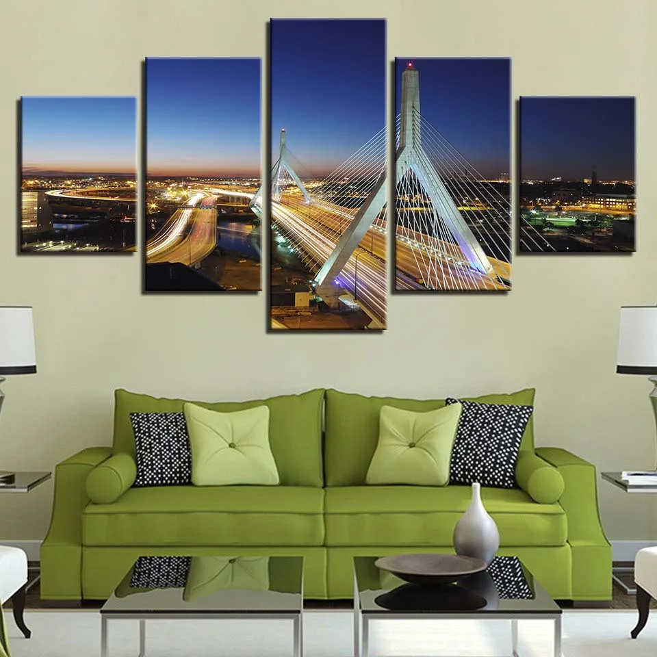 Embelish 5 Pieces Modern Home Decor Modular Pictures Highway Night Landscape Wall Art Posters Living Room HD Canvas Paintings | Дом и сад
