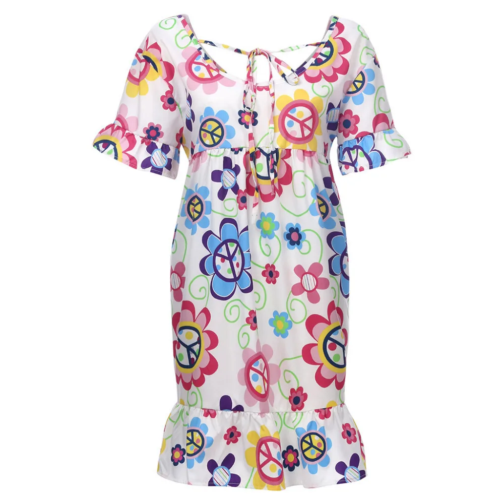 2019 woman summer sexy loose beach dress long print short-sleeved mini beach dress cover up sunscreen beach dress plus size 40J3 (7)
