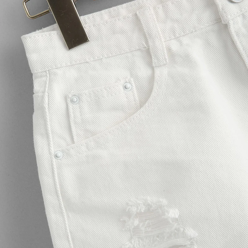 ROMWE/Рваные джинсовые шорты с потрепанными краями, отличные белые женские летние шорты, модные Гламурные женские шорты на пуговицах