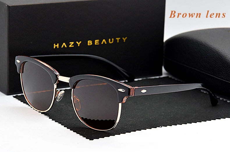 Клуб классики; Для женщин поляризованных солнцезащитных очков 3016 Для мужчин модный бренд солнцезащитные очки UV400 Винтаж очки с заклепками, lunette de soleil femme - Цвет линз: Brown lens