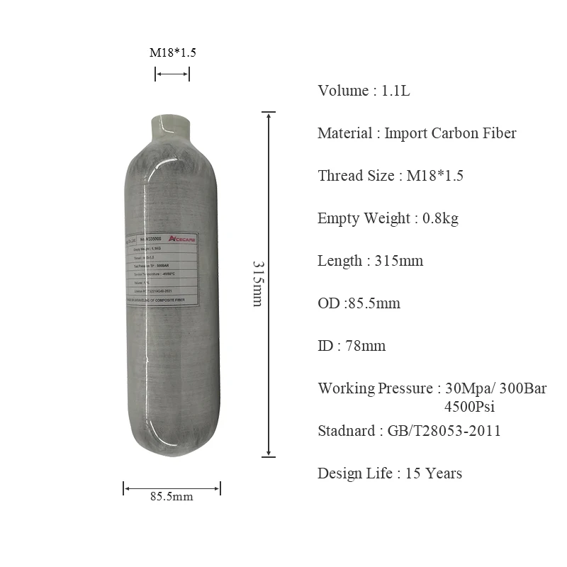 AC3011 Acecare Airforce Condor/Scuba Hpa Pcp воздушный бак/винтовка сжатого воздуха 1.1L 4500psi углеродный мини-Погружной бак для Pcp пневматической винтовки - изображение