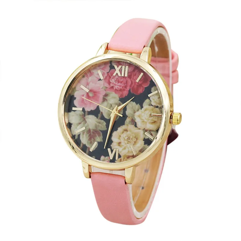 Women's watches with leather bands Fashion Flower Analog Quartz Movement wrist watches for women clock relogio feminino M14 (2)