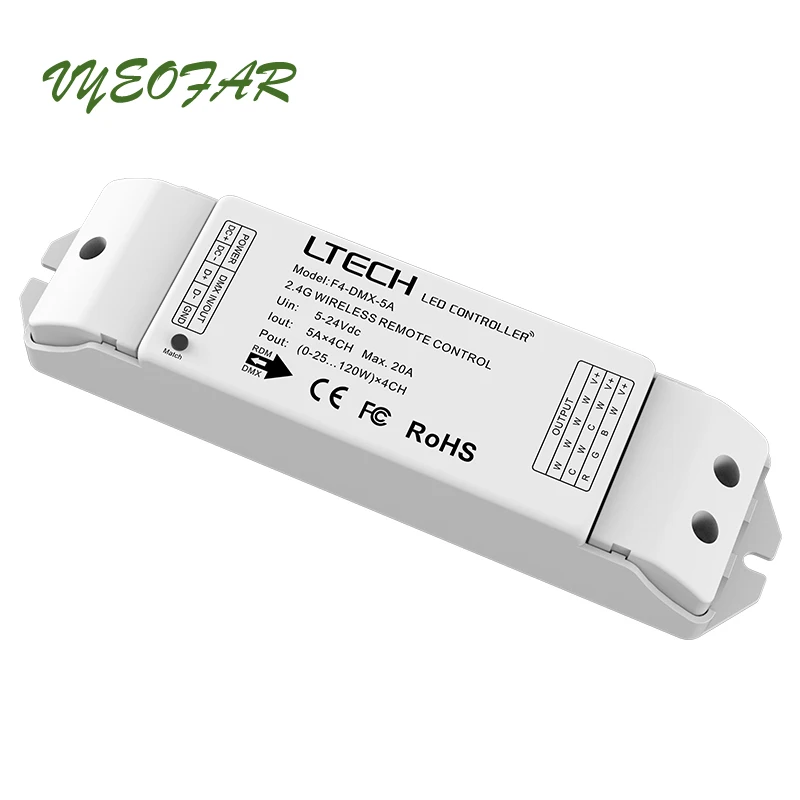 

LTECH DMX Led Power Driver DC12-24V 5A*4 Channel 20A 240W 480W Output Dimming/CT/RGB/RGBW DMX512 Wireless Power Driver