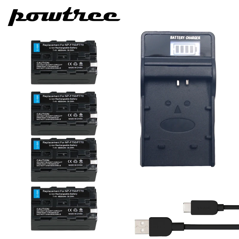

4Packs NP-F750 Li-ion Battery 7.2V 3000mAh Battery+1Port Battery chager with LED for Sony NP-F550 NP-F770 NP-F750 F960 F970