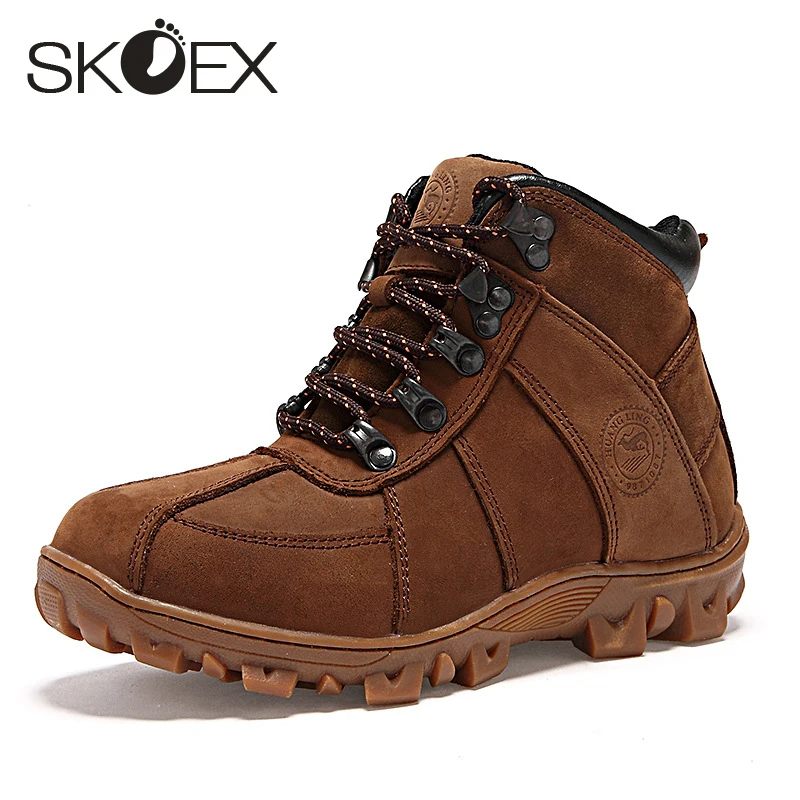 

SKOEX Genuine Leather Snow Boots Children Lace-up Ankle Boot Kids Boys Shoes High Top Quality Plush Thick Male Footwear CoolShoe