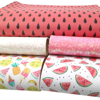 

David accessories 5pcs/set 20*34cm Fruit watermelon Faux Synthetic Leather Set Fabric DIY Garment Bow Bag Decoration,1Yc7301