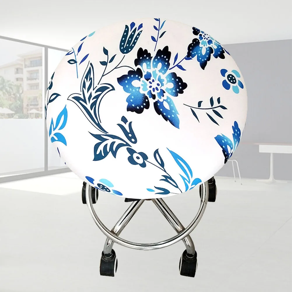 

Floral Printed Office Home Soft Seat Slipcover Ornament Round Chair Polyester Stool Cover Four Seasons Meeting Elastic Bar