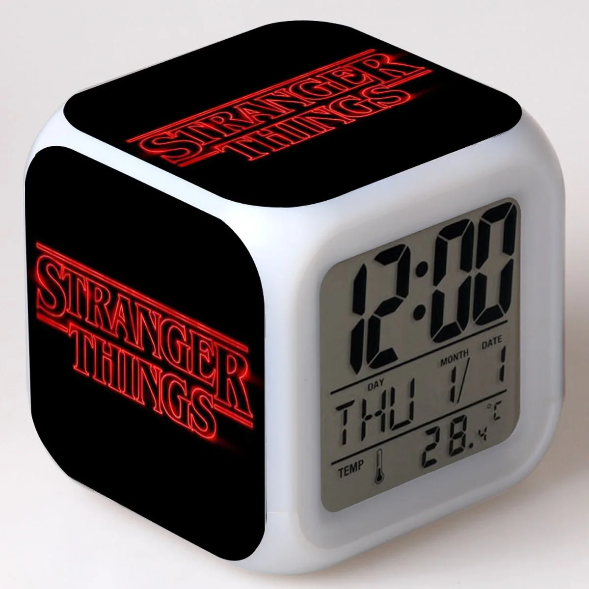 Странные Вещи Сезон Цифровой будильник светодиодный Цвет Изменение сенсорный зонд электронные настольные часы с термометром календарь - Цвет: 10