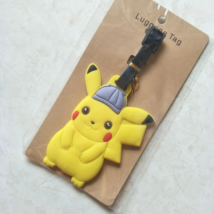 Anime Pokemon Gengar Pikachu PVC key chain Piplup Charmander Squirtle cute funny soft rubber luggage tag boarding pass bag tags