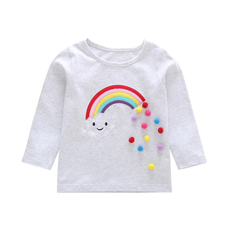 New Brand T Shirt Toddler Baby Kids Girls Long Sleeve Rainbow Applique Tops Outfits Clothes
