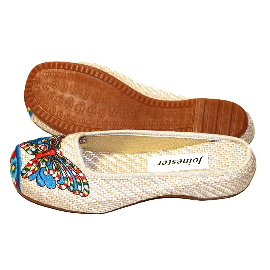 Women Canvas Slippers Embroidery Women's Slides Ethnic Style Leisure Slides Round Toe Casual Shoe Ladies Slip-on Beach Sandal