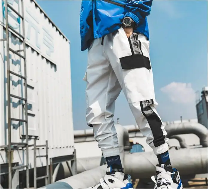 2019 новый японский Стиль хип-хоп Штаны Для мужчин грузовые карманы Штаны брюки уличная однотонные хлопковые свободные снизу пот Штаны