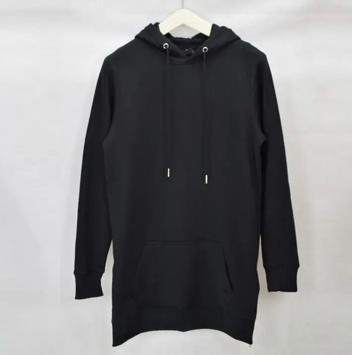 2019 Streetwear Men's Long Black Hoodies Sweatshirts Feece extra long Hoody Side Zip Longline Hip H