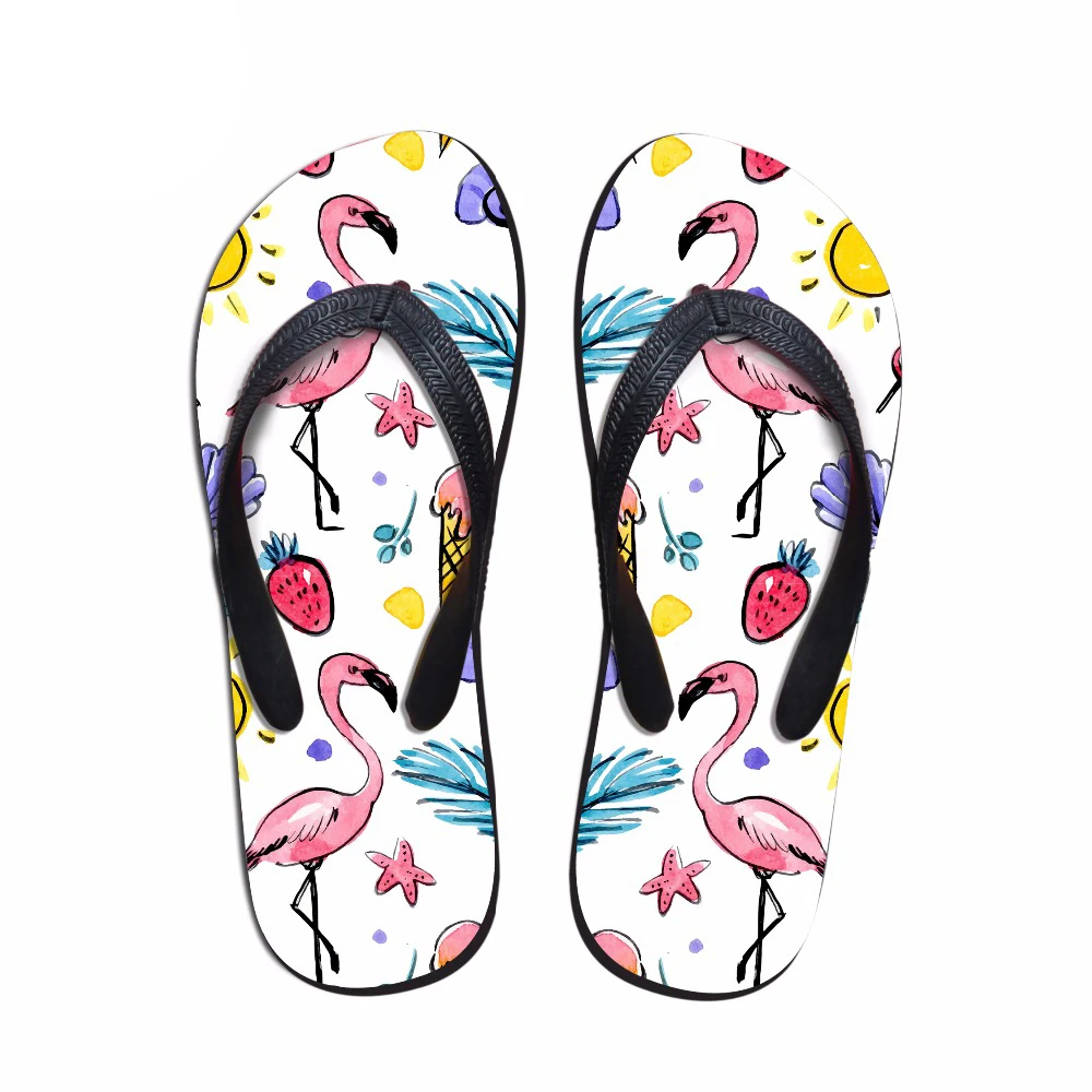 

NOISYDESIGNS 2018 New Design Women Summer Slip-on Flip Flops 3D Fashion Tropical Flamingos Prints Beach Water Slippers Woman