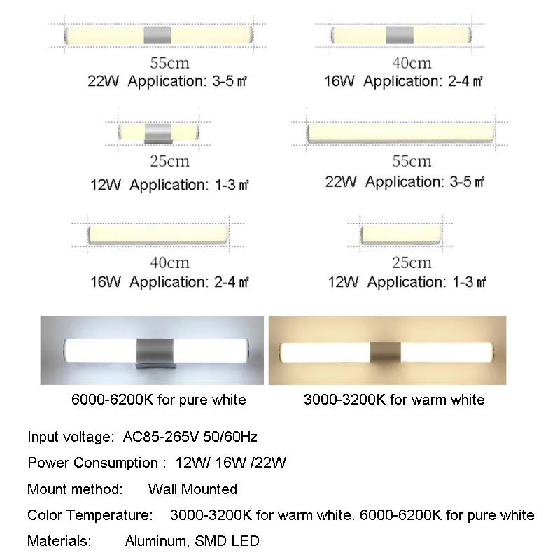 الألمنيوم الحديثة أدى الجدار مصباح أمام مرآة الحمام ضوء الحمام الغرور ضوء الجدار الشمعدانات مضمد الإضاءة