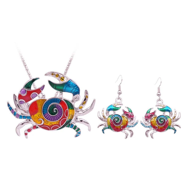 Turkish Enamel Sea Crab Jewelry Set For Women Vintage Choker Crab