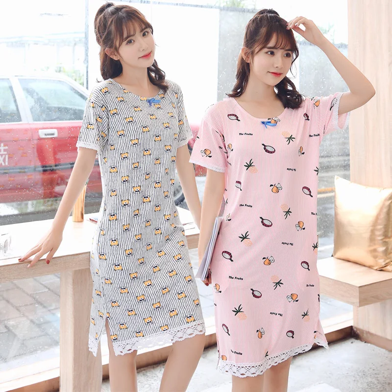

2019 Summer Sweet Princess Short Sleeve Cotton Nightgowns for Women Home Dress Sleepwear Cute Lace Night Dress Nightdress Nighty