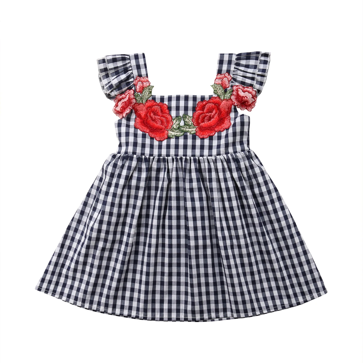 Plaid Toddler Kids Baby Girl Clothing Dresses Princess 3D Flowers Plaid Casual Dress Summer Sundress Clothes Girls 6M-5T