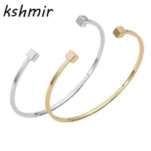 Bracelet géométrique simple pour femmes, en forme de forme carrée, en cuivre, en métal, punk rock, Promotion du commerce extérieur