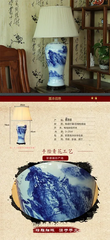 Bedroom vintage table lamp china living room Table Lamp for wedding decoration blue ceramic table lamp (2)