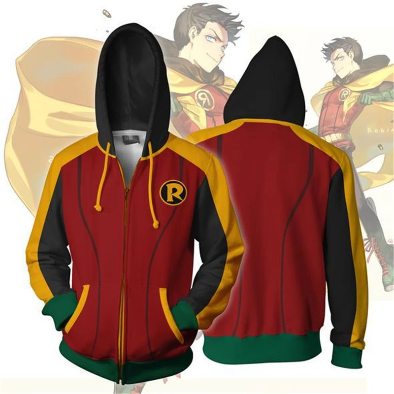 

Batman Damian Wayne Robin Cosplay Men fashion and leisure Hoodies Sweatsh 3D printed cardigan zipper Sweatshirts jacket