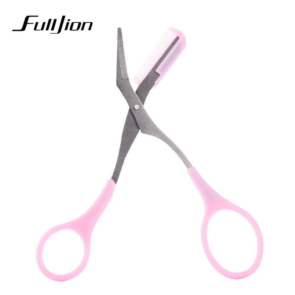 

Fulljion Eyelash Thinning Shears Comb Pink Eyebrow Trimmer Eyelash Hair Clips Scissors Shaping Eyebrow Grooming Cosmetic Tool
