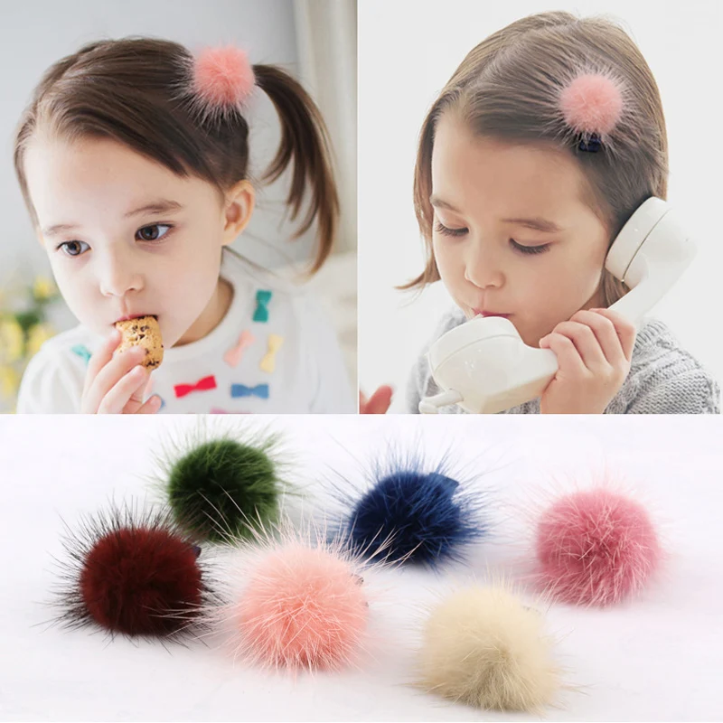 

M MISM Girls Fashion Solid Hairy Ball Hairpins Perfect Quality Exquisite Hairgrips Children Hair Accessories for Hair Care Clips