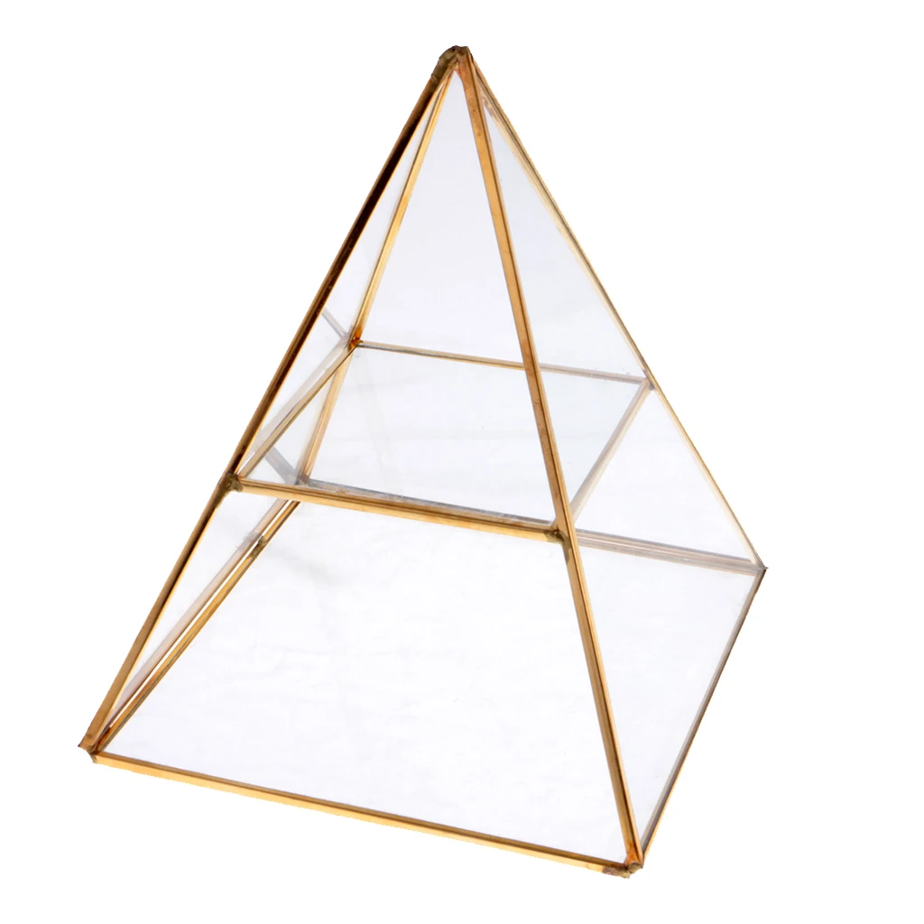 Pyramid Shape Glass Jewelry Box Display Jewelry Organizer Gold Colored Gift for Wedding Bridal Girlfriend Sisters
