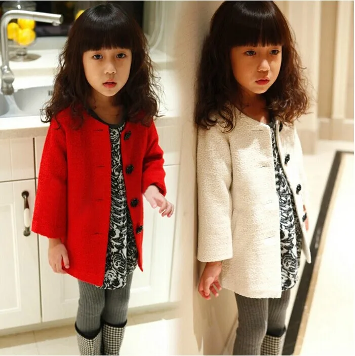 

red white warm Girls outerwear toddler winter coat autumn 2016 child trench medium-long top spring and autumn wool coat