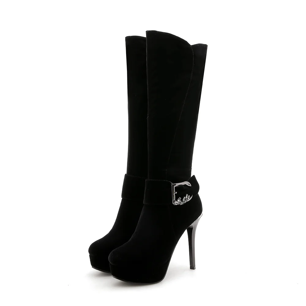 Talons La Femmes Chaussures 42 À 34 Bottes Nouveau Taille Velours Automne Hauts Mode Qzyerai Thermiques Genou Fermetures 2018 Noir Glissière qAtSgg