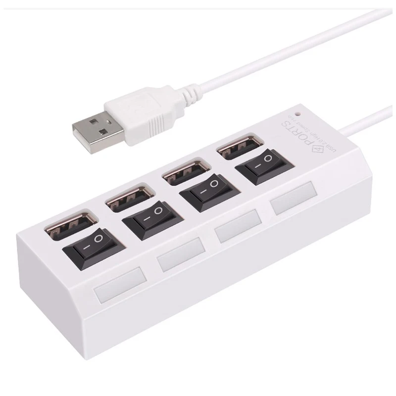 USB 2,0 концентратор Мульти USB порт скорость 480 Мбит/с хаб 4 порта концентратор с вкл/выкл. Переключатель USB разветвитель для ПК Компьютерные аксессуары usb концентратор - Color: White