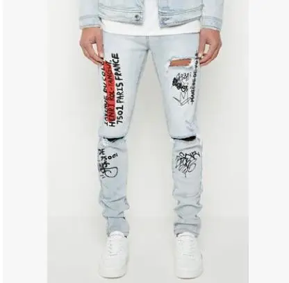 

Graffiti Mens Straight Jeans Spring Autumn Slim Fit Hiphop Rapper Street Jeans Pants