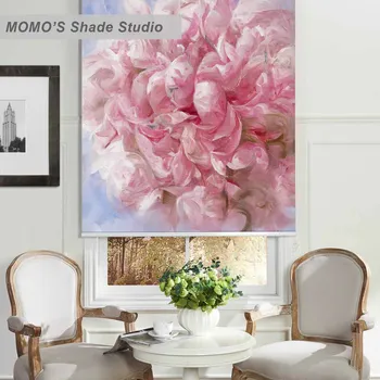 

MOMO Painting Window Curtains Roller Shades Blinds Thermal Insulated Blackout Fabric Custom Size ,PRB set338