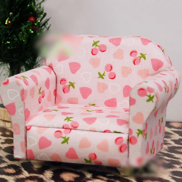 European Flowers Printed Sofa Cloth Chair 1 /12 Scale Dollhouse Furniture Drawing Room Accessories