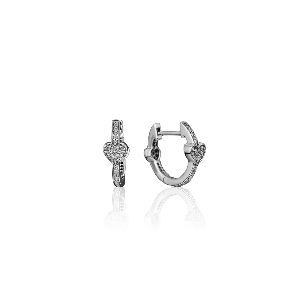 

Pandulaso Alluring Hearts Hoop Earrings for Women Clear CZ Crystal Simple Hoop Earrings Engagement Fashion Silver 925 Jewelry