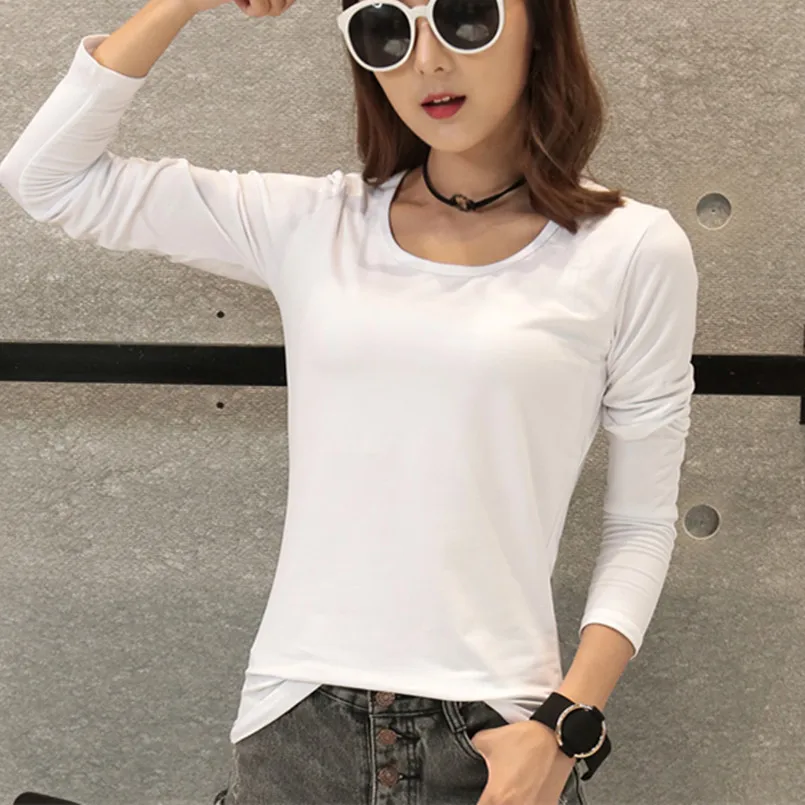 

new 2019 autumn winter Women tops tees t-shirts long sleeve Casual print tunic basic shirt tops white t shirt also for kids