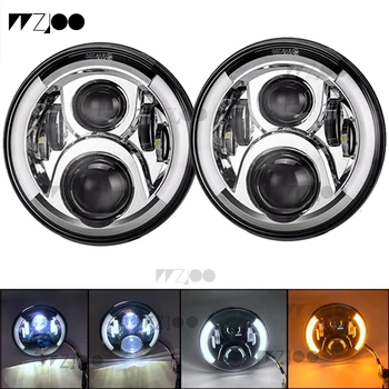 

7inch chrome Round 60W Hi/Lo Beam LED Driving Light Headlights Insert with DRL & Turn Signal & Halo Ring Angle Eyes for Jeep